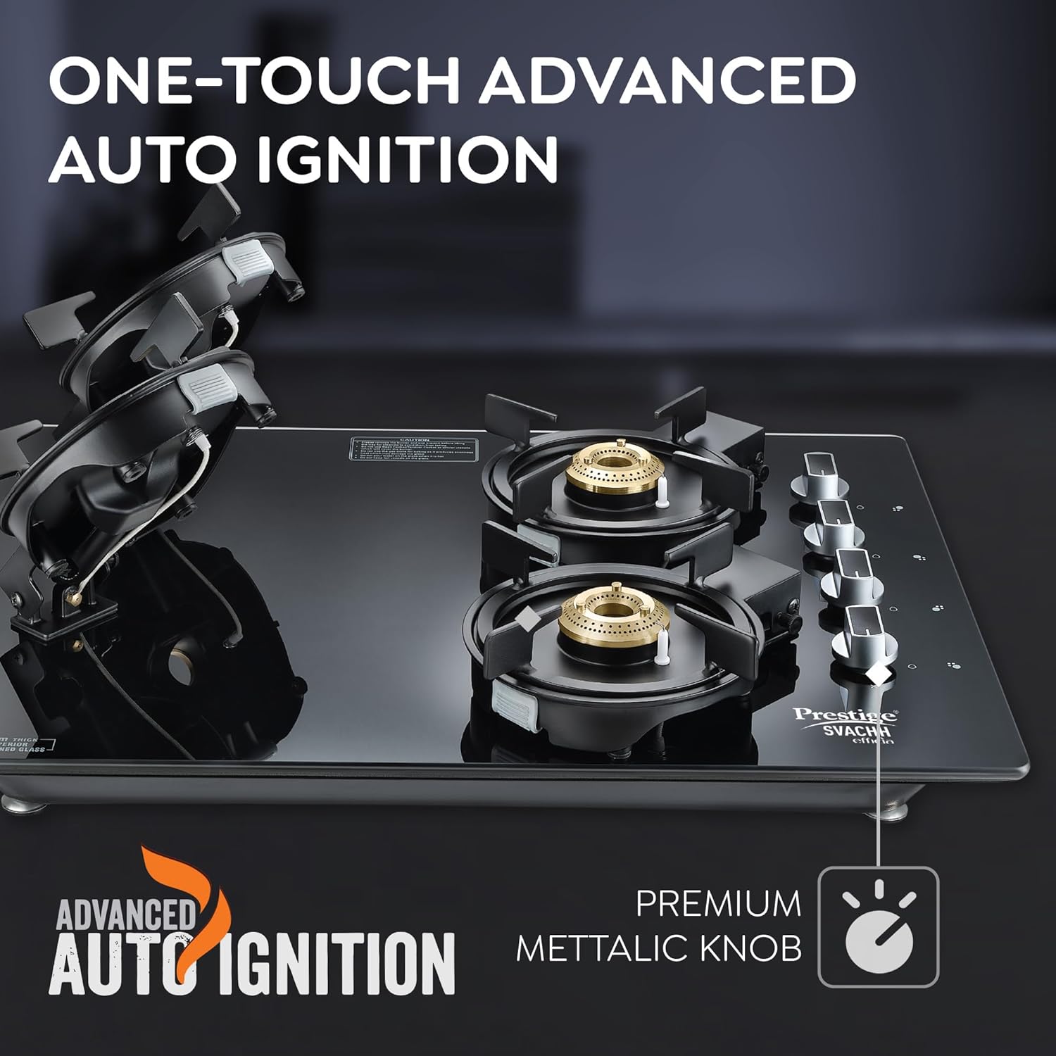 Prestige Svachh Efficia HOB 04 AI (with Toughened Glass Top Multi Spark Ignition System & 4 Brass Burners)-40597