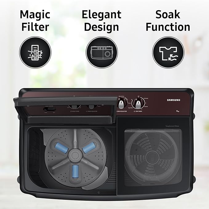 Samsung 9 Kg 5 Star Semi-Automatic Top Load Washing Machine Appliance (WT90B3560RB/TL,GRAY)