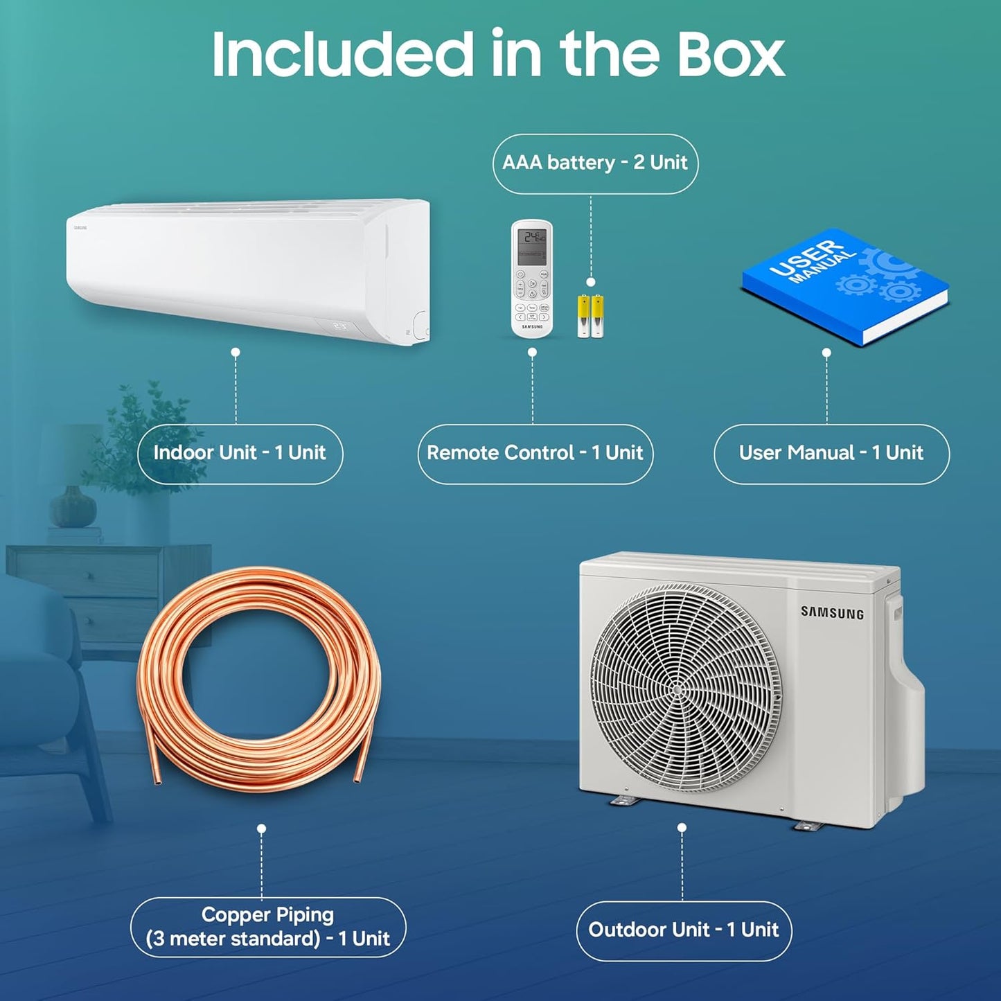 Samsung 1.5 Ton 3-Star Wi-Fi Inverter Split AC (Copper, R32 Refrigerant, AI Auto Cooling, SmartThings Connectivity, Convertible 5-Step Mode, White)-AR50H18D13HNNA
