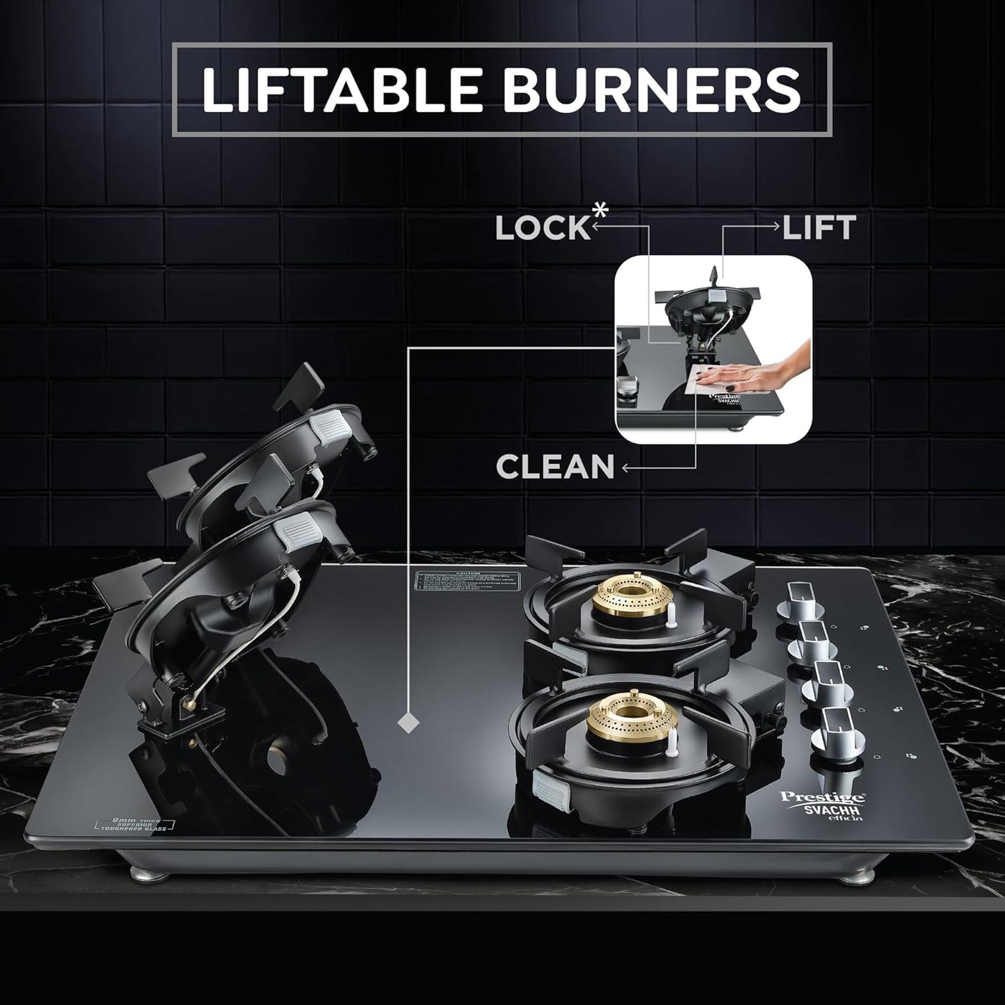 Prestige Svachh Efficia HOB 04 AI (with Toughened Glass Top Multi Spark Ignition System & 4 Brass Burners)-40597