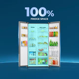 Haier 602L 3-Star Inverter Frost Free Side-by-Side Refrigerator | Toughened Glass Shelves | R600a Refrigerant | LED Lighting | Large Fruit & Vegetable Cases | Recess Handle | Energy Efficient Cooling Solution-(HRS-682SSU1, Steel Finish)