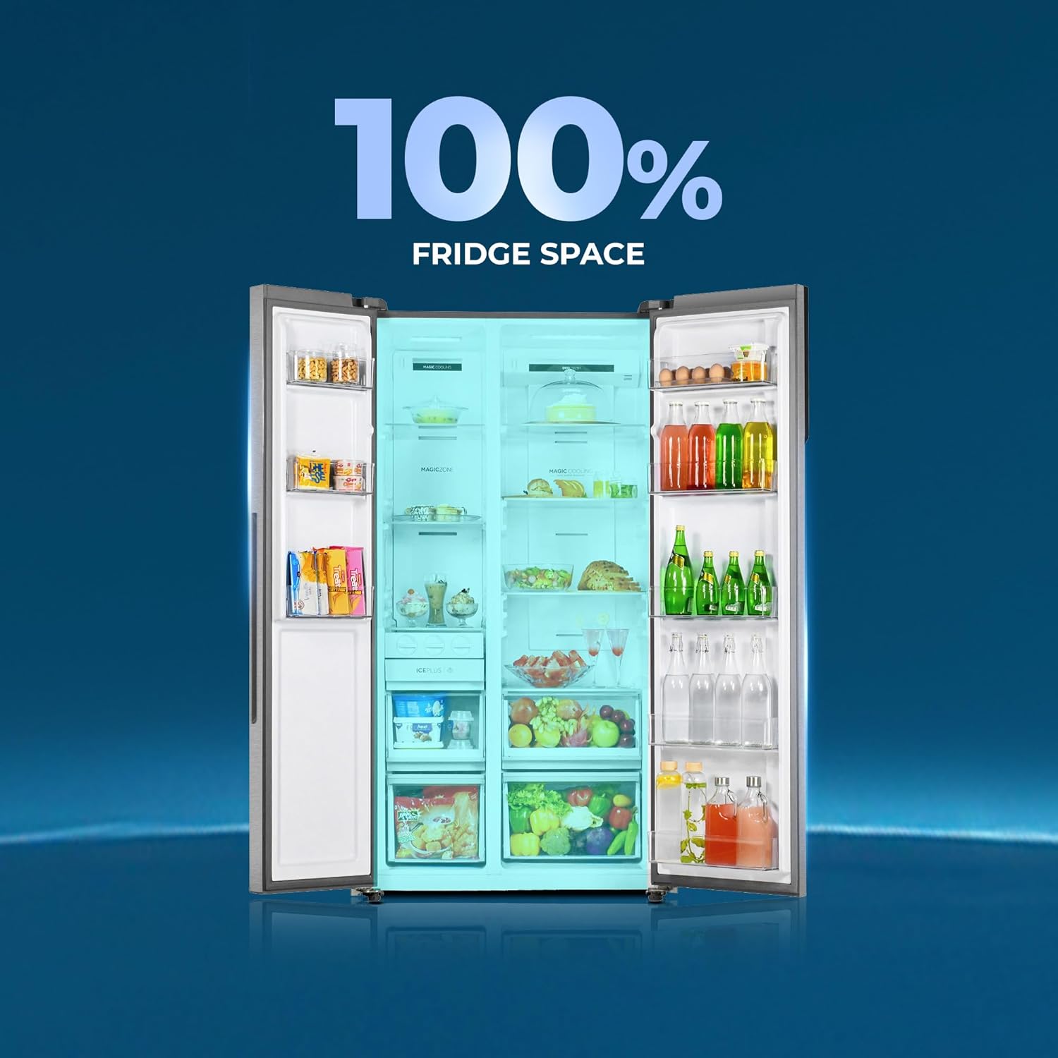 Haier 602L 3-Star Inverter Frost Free Side-by-Side Refrigerator | Toughened Glass Shelves | R600a Refrigerant | LED Lighting | Large Fruit & Vegetable Cases | Recess Handle | Energy Efficient Cooling Solution-(HRS-682SSU1, Steel Finish)