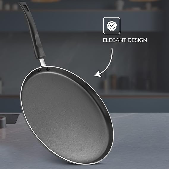 Judge by Prestige 28Cm Everyday Non-Stick Tawa (Aluminium) | Low Oil Cooking | Easy to Clean |Cool Touch Handle, Black-37277