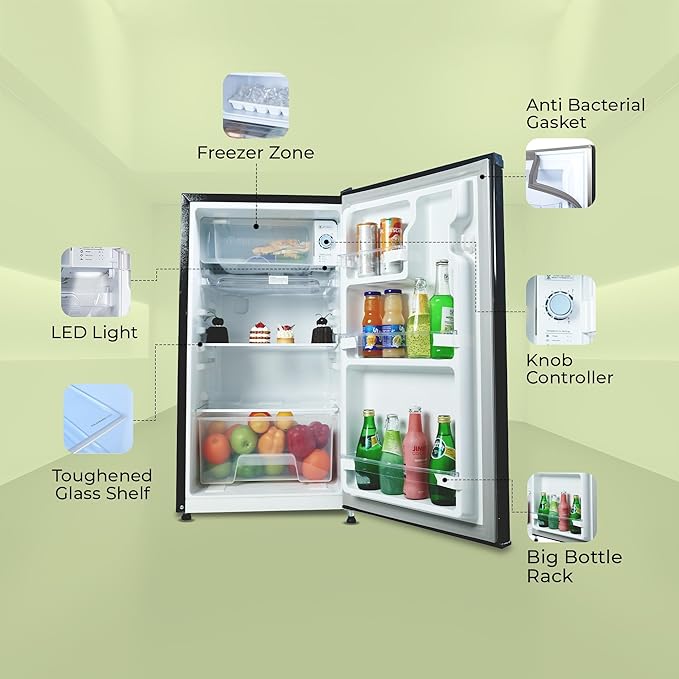 Haier 100 L 2 Star Direct Cool Single Door Mini Bar Refrigerator with Chiller Freezer Box, LED Light for Clear View, Lock &amp; Key and Easy Clean Back, HRD-1252KSA