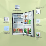 Haier 100 L 2 Star Direct Cool Single Door Mini Bar Refrigerator with Chiller Freezer Box, LED Light for Clear View, Lock &amp; Key and Easy Clean Back, HRD-1252KSA