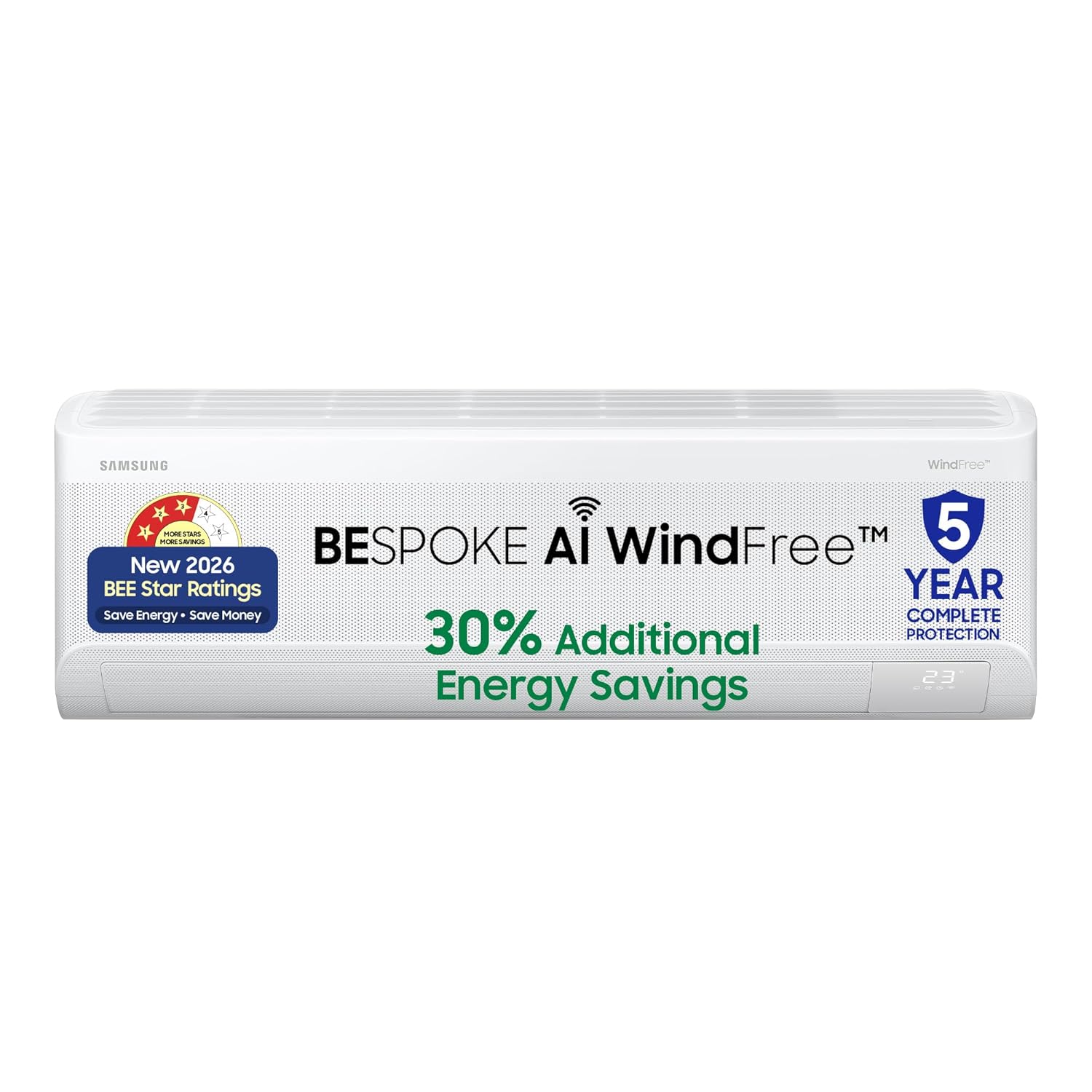 Samsung 2 Ton 3 Star Wi-Fi Inverter Split AC (Copper, WindFree Technology, Bespoke AI Energy Mode, 5-Step Convertible, 4-Way Swing, Alexa/Google/Bixby Control, White)-AR60H24D13WNNA