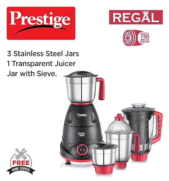 Prestige Regal Mixer Grinder 750 W Mixer Grinder  (41384 | 4 Jars | Red And Black)-41384