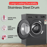 LG 8 kg 5 Star, Inverter Direct Drive Technology, 6 Motion DD, Steam Fully Automatic Front Load Washing Machine with In-built Heater Black, Grey  (FHB1208Z2M)