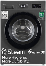 LG 8 kg 5 Star, Inverter Direct Drive Technology, 6 Motion DD, Steam Fully Automatic Front Load Washing Machine with In-built Heater Black, Grey  (FHB1208Z2M)