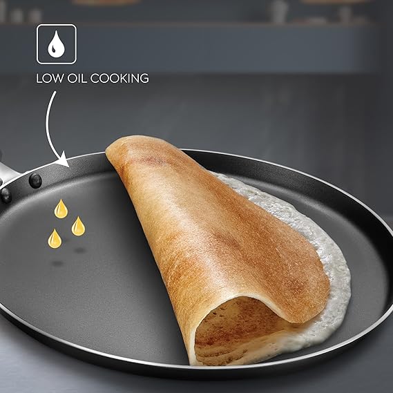 Judge by Prestige 28Cm Everyday Non-Stick Tawa (Aluminium) | Low Oil Cooking | Easy to Clean |Cool Touch Handle, Black-37277