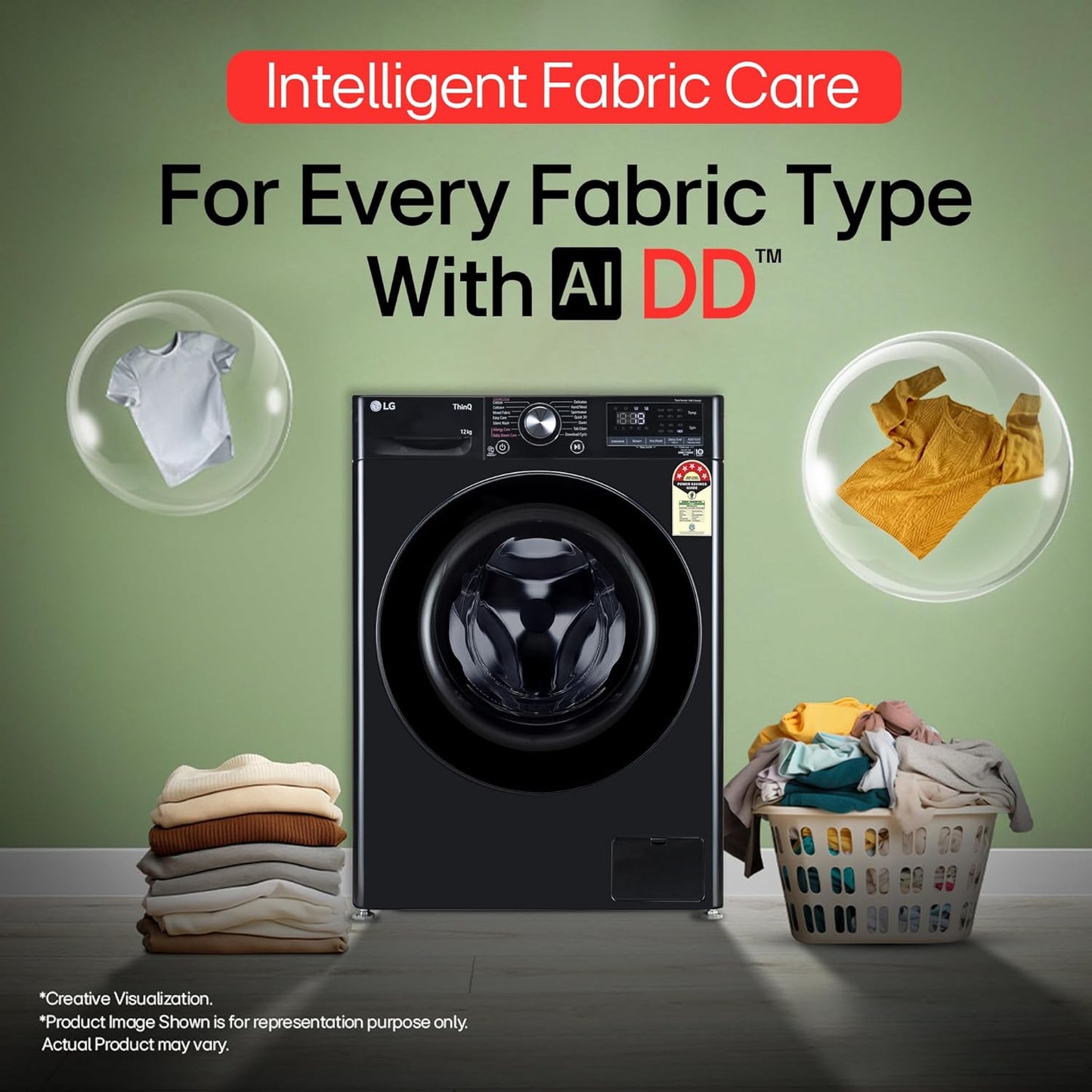 LG 12.0 kg 5 Star AI Direct Drive Front Load Washing Machine with In-Built Heater, Steam, 6 Motion DD, 1400 RPM, Wi-Fi ThinQ, and Allergy Care, Onyx Black,FHP1412Z5O