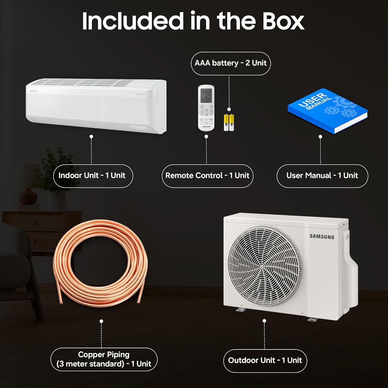 Samsung 2 Ton 3 Star Wi-Fi Inverter Split AC (Copper, WindFree Technology, Bespoke AI Energy Mode, 5-Step Convertible, 4-Way Swing, Alexa/Google/Bixby Control, White)-AR60H24D13WNNA