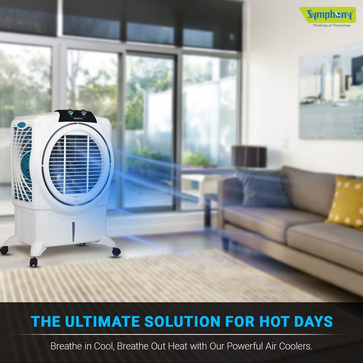 Symphony Powerful Desert Air Cooler, 75L Water Tank Capacity, Honeycomb Cooling Pads, Cool Flow Dispenser, Auto Louver Movement, High-Speed Fan-Sumo 75 XL