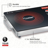 Prestige Infrared Cooktop PIRC 1.0 (2200W, Black) | Advanced Radiant Heating & Adjustable Temperature Control | Compatible with All Metal Cookware | Indian Preset Menu, Timer & Touch Panel | Sleek Stainless Steel Design-41136