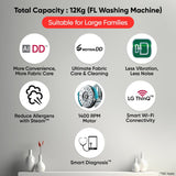 LG 12.0 kg 5 Star AI Direct Drive Front Load Washing Machine with In-Built Heater, Steam, 6 Motion DD, 1400 RPM, Wi-Fi ThinQ, and Allergy Care, Onyx Black,FHP1412Z5O
