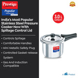 Prestige Popular Svachh Spillage Control Stainless Steel Pressure Cooker, 3 L (Silver)-20172