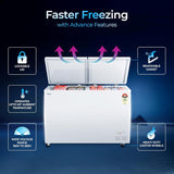 Haier 400L 5-Star Double Door Hard Top Freezer | Dual Condensers | +10 to -26°C Temperature Range | Embossed PCM Inner Liner | 5-Star Energy Rated | 4 Castor Legs for Easy Mobility | 1 Storage Basket-(HFC-410DPW5, White)