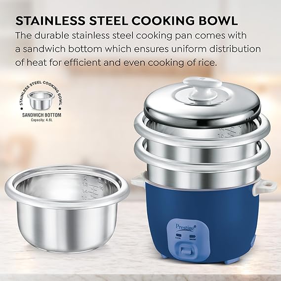 Prestige Electric Rice Cooker - Cute 1.8-2 SS (1.8 L Open Type, with Stainless Steel Cooking Pan - 2 Unit)-41139