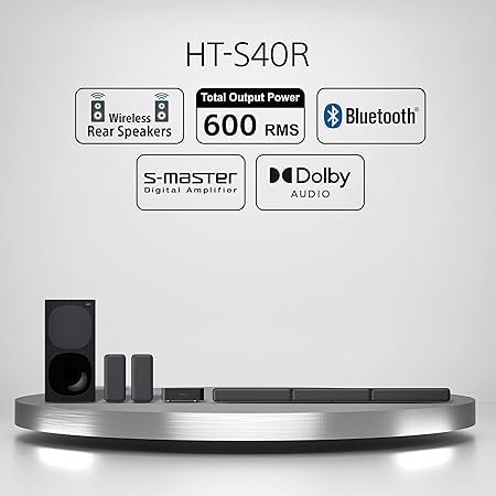 Sony Real 5.1ch Dolby Audio Soundbar  with Subwoofer & Wireless Rear Speakers, (600W) HT-S40R