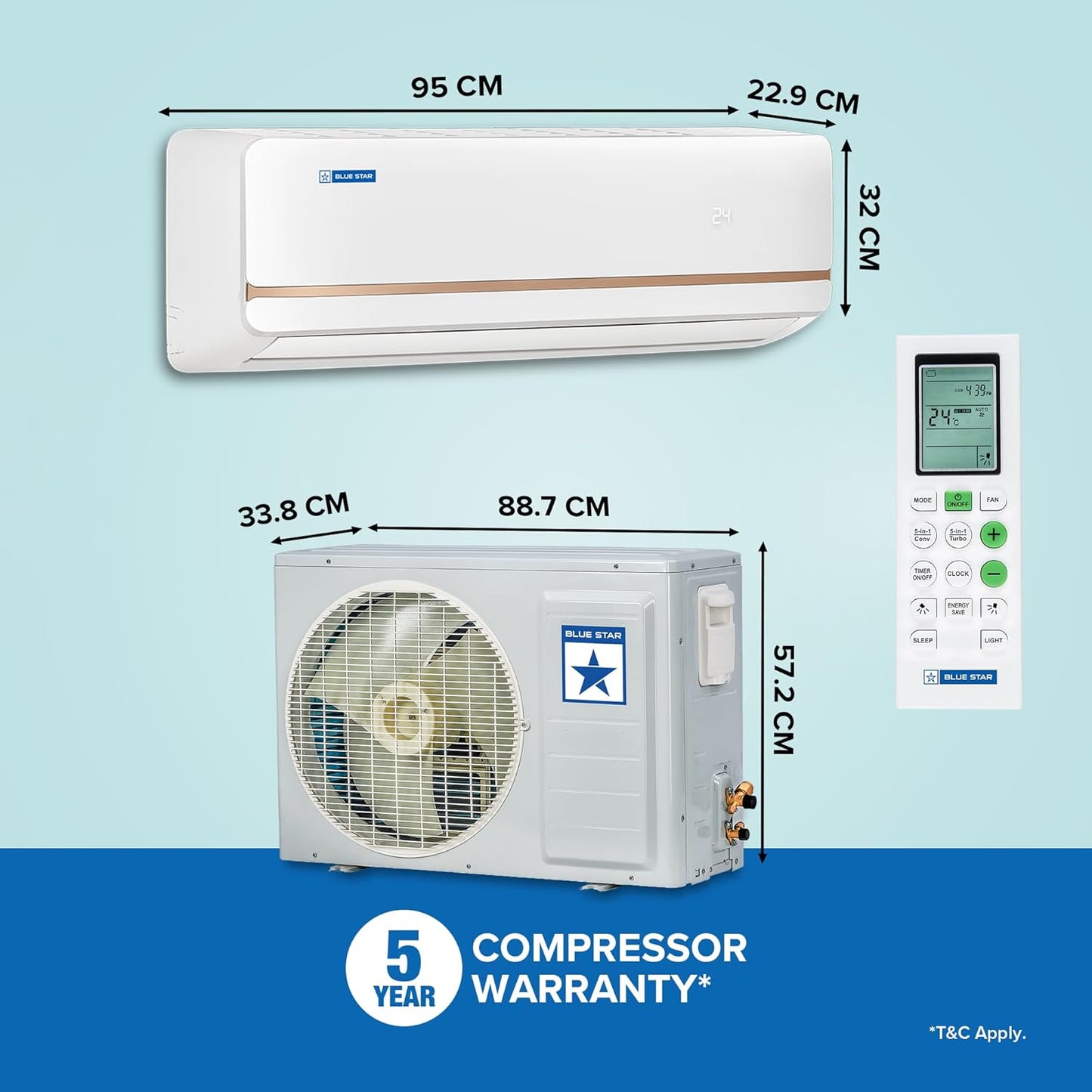 Blue Star 1.5 Ton 2 Star Fixed Speed Split AC (Model FA218TXU) | Powerful 5275W Cooling, DigiQ Hepta Sensors, 2-Way Air Swing, Anti-Corrosive Blue Fins, Turbo Cool, Self Diagnosis, Hidden Display, 100% Copper, White