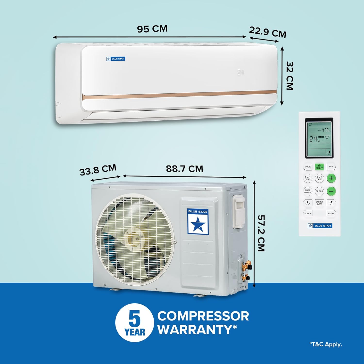 Blue Star 1.5 Ton 2 Star Fixed Speed Split AC (Model FA218TXU) | Powerful 5275W Cooling, DigiQ Hepta Sensors, 2-Way Air Swing, Anti-Corrosive Blue Fins, Turbo Cool, Self Diagnosis, Hidden Display, 100% Copper, White