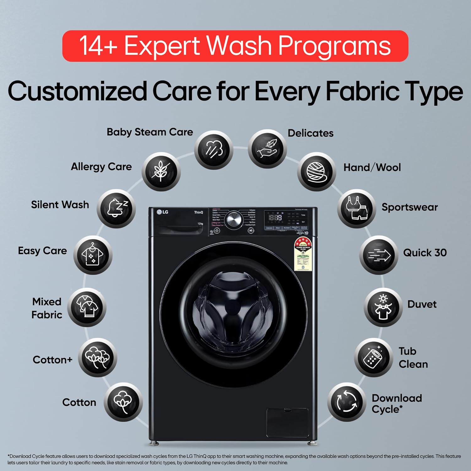 LG 12.0 kg 5 Star AI Direct Drive Front Load Washing Machine with In-Built Heater, Steam, 6 Motion DD, 1400 RPM, Wi-Fi ThinQ, and Allergy Care, Onyx Black,FHP1412Z5O