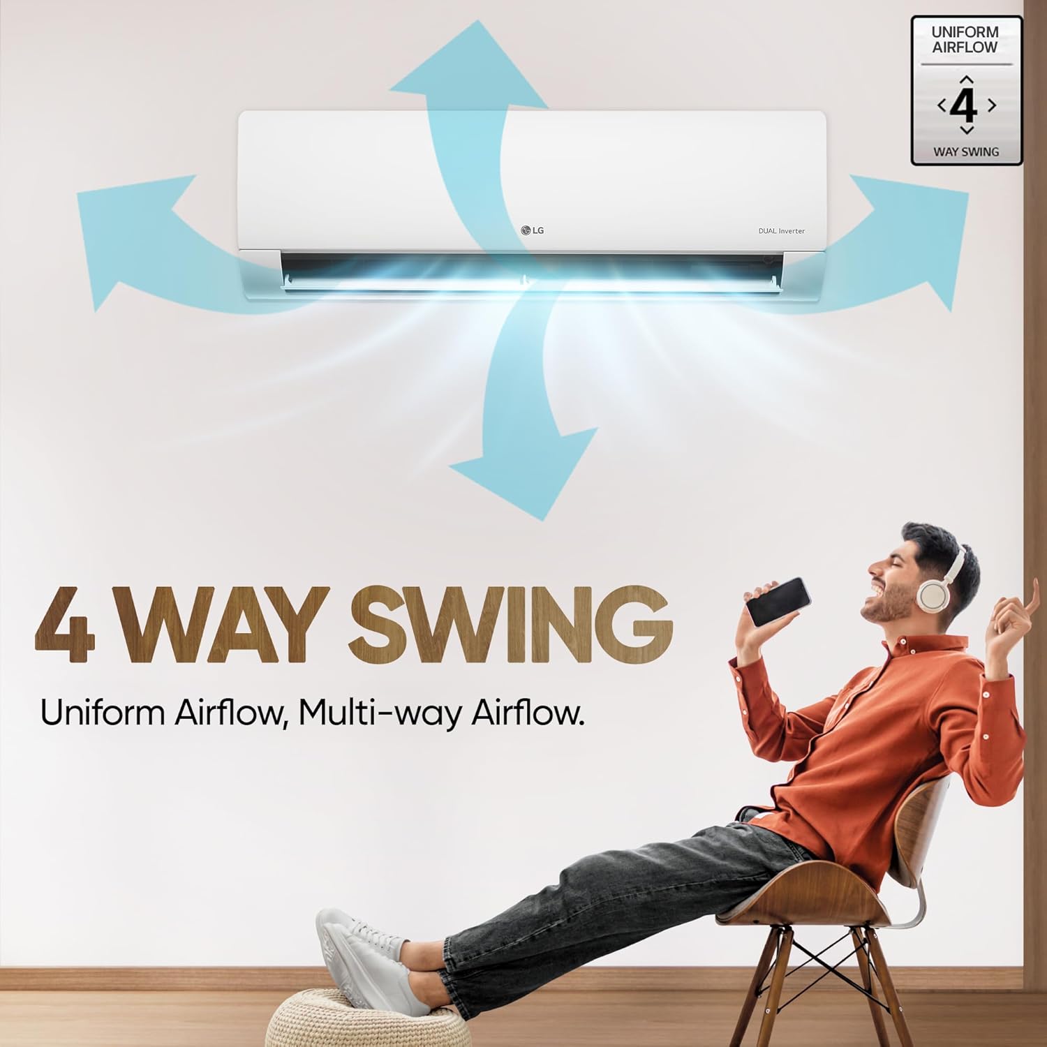 LG 2.0 Ton 3 Star AI Convertible 6-in-1 Inverter Split AC - 4-Way Swing, Himalaya Cool, Diet Mode, Smart Diagnosis, Stabilizer Free Operation, R32 Refrigerant, HD Filter with Auto Clean, 6800W Max Cooling-(AS-Q24ENXE.ANLG, White)