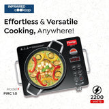 Prestige Infrared Cooktop PIRC 1.0 (2200W, Black) | Advanced Radiant Heating & Adjustable Temperature Control | Compatible with All Metal Cookware | Indian Preset Menu, Timer & Touch Panel | Sleek Stainless Steel Design-41136