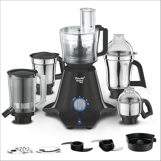 Preethi Zodiac Black Mixer Grinder for Kitchen, 5 Jars 750 Watt Mixie with Chutney Jar, Dry Grinding, Batter Grinding, Juicer & Masterchef Jar for chopping/grating (MG-261) -PRE5782615