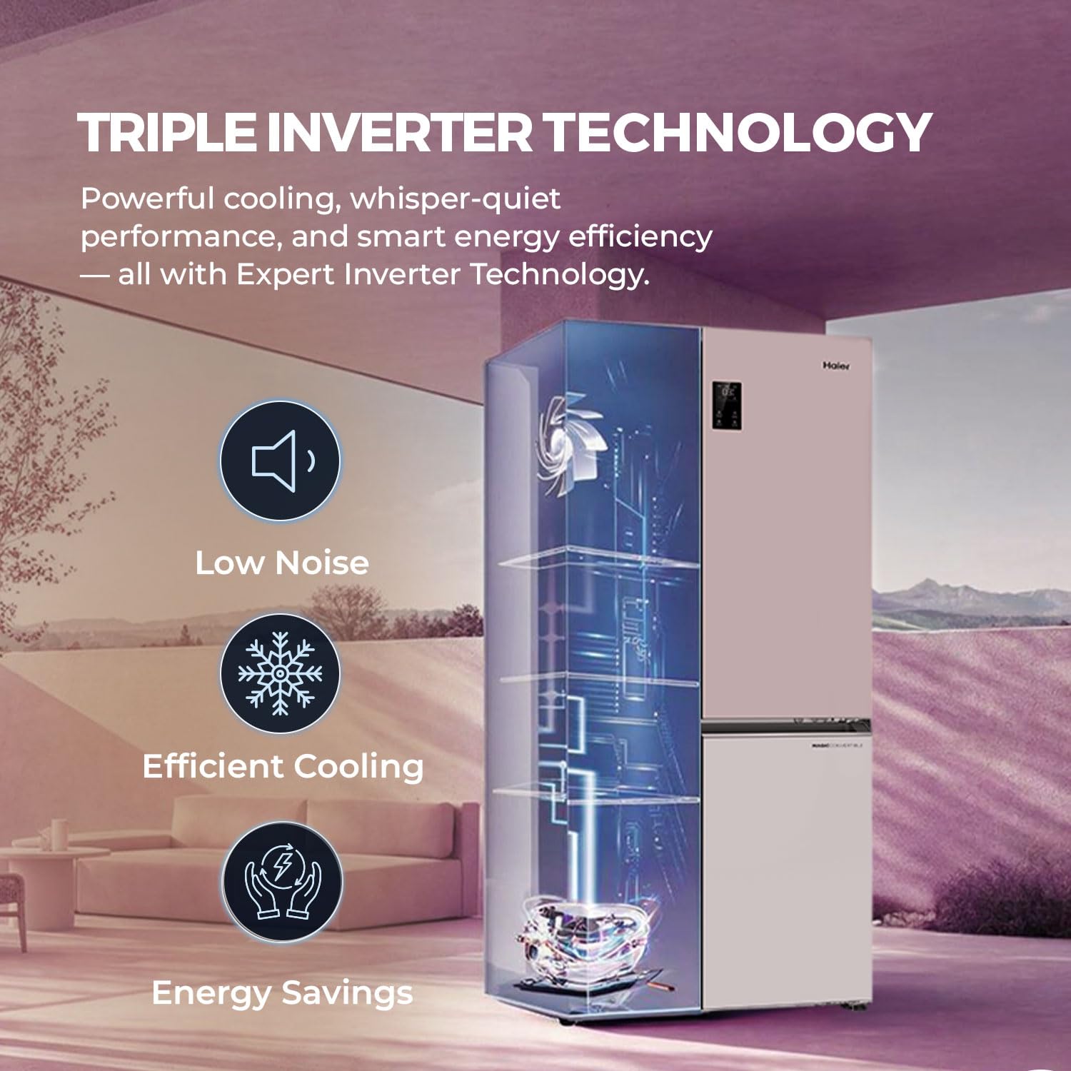 Haier 520L 3-Star Inverter Side-by-Side 4-Door Refrigerator (HRB-600RW, Rosette White, R600a Refrigerant)