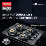 Prestige Svachh Efficia HOB 04 AI (with Toughened Glass Top Multi Spark Ignition System & 4 Brass Burners)-40597