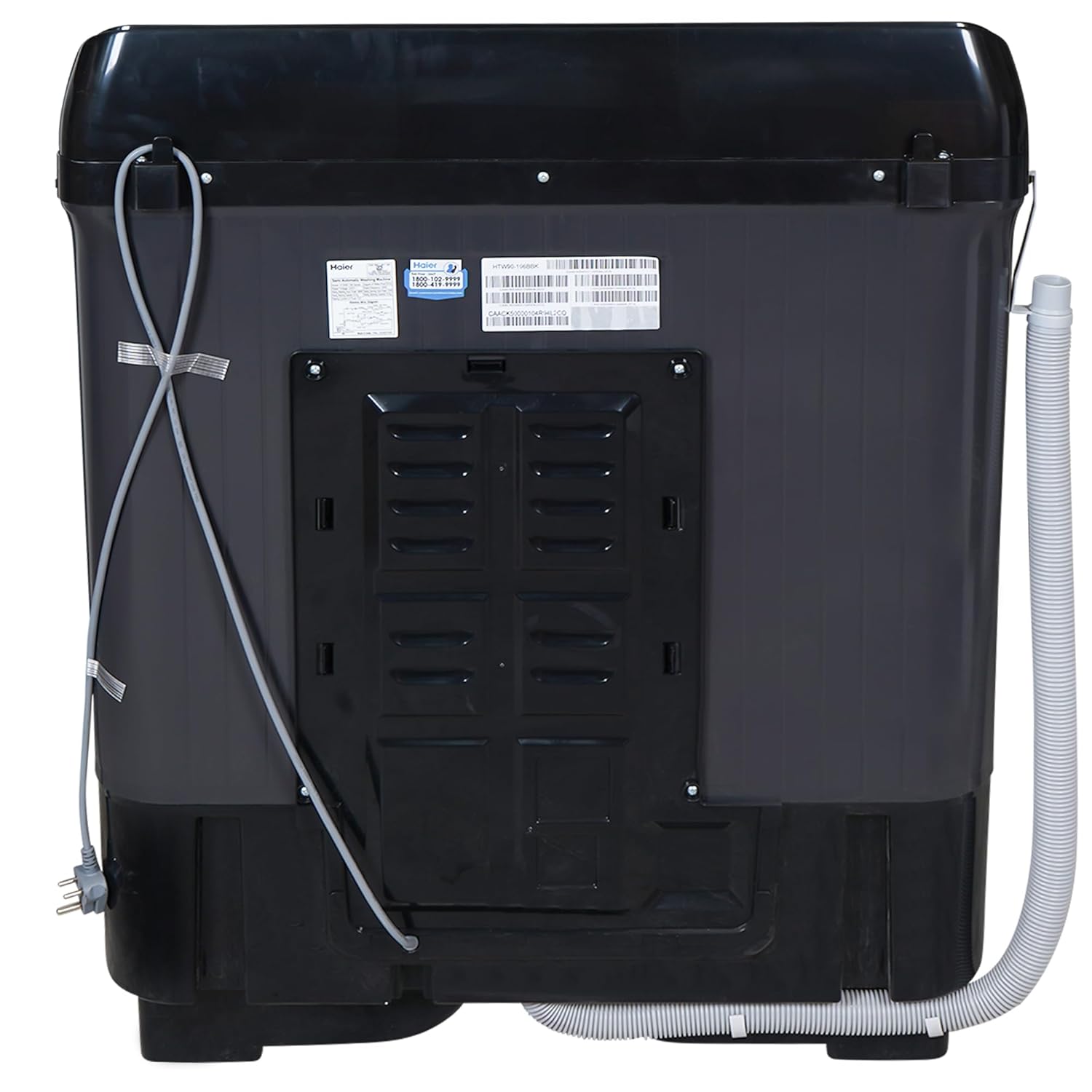 Haier 9kg Semi-Automatic Top Load Washing Machine | 1300 RPM High Speed Spin | Vortex Pulsator | Protective Rat Mesh | 3 Wash Programs | Durable Plastic Drum | Energy Efficient Large Capacity Washer-(HTW90-196BBK, Black)