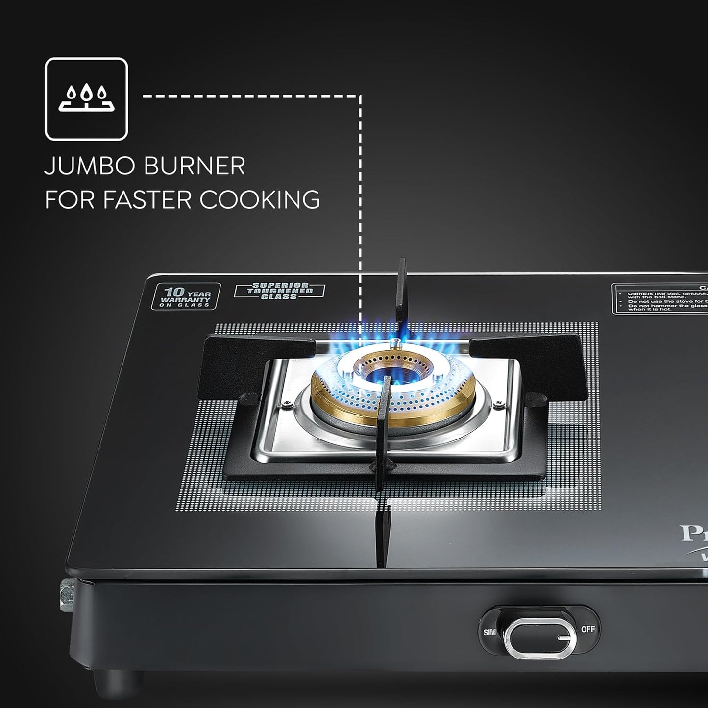 Prestige Vectra 2 Burner Glasstop Gas Stove|Superior Toughened Glass|Jumbo Brass Burner|3-Way Gas Inlet|360 Degree Revolving Nozzle|5 Years Warranty on Glass|Black-(40589)