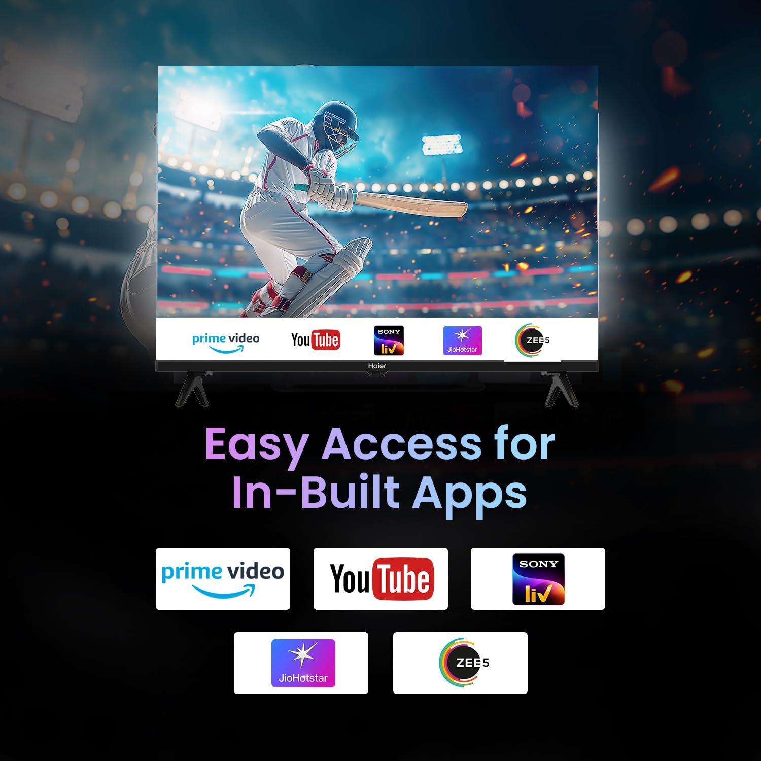 Haier 32-inch HD Ready Smart LED TV with Linux OS, Box Speakers, and HDR support. | HD Ready Bezel-less Display | Linux Smart TV Platform | HDR Support | 16W Audio Output | Dolby Digital Decoder | Multiple Connectivity Options | 60Hz Refresh Rate-LE32A7-N