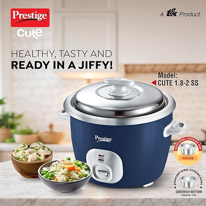 Prestige Electric Rice Cooker - Cute 1.8-2 SS (1.8 L Open Type, with Stainless Steel Cooking Pan - 2 Unit)-41139