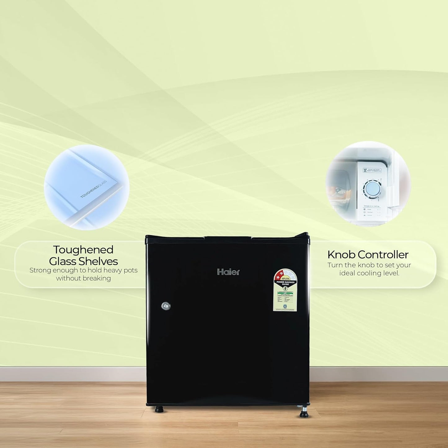 Haier 50L 2-Star Direct Cool Single Door Mini Refrigerator with Toughened Glass Shelf and LED Display-(Black, HRD-752KSA)