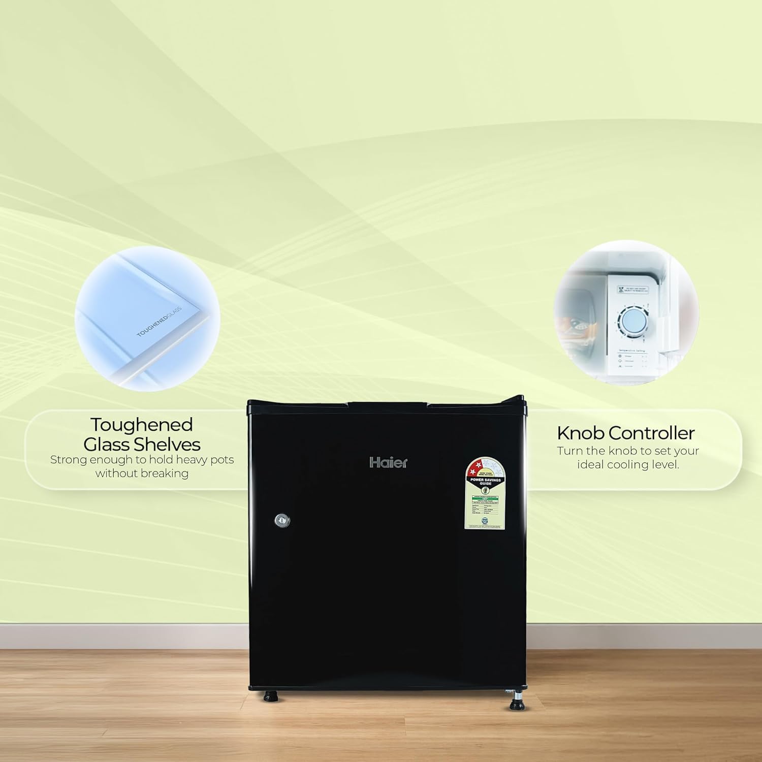 Haier 50L 2-Star Direct Cool Single Door Mini Refrigerator with Toughened Glass Shelf and LED Display-(Black, HRD-752KSA)