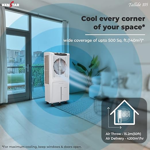 Kenstar Tallde HC 105 Desert Air Cooler for Home - Inverter Compatible, Honeycomb Cooling Pads, Collapsible Louvers (105L, 170 Watts)