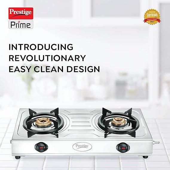 PRESTIGE PRIME LP GAS STOVE (STAINLESS STEEL BODY AND 2 BRASS BURNERS) -40098