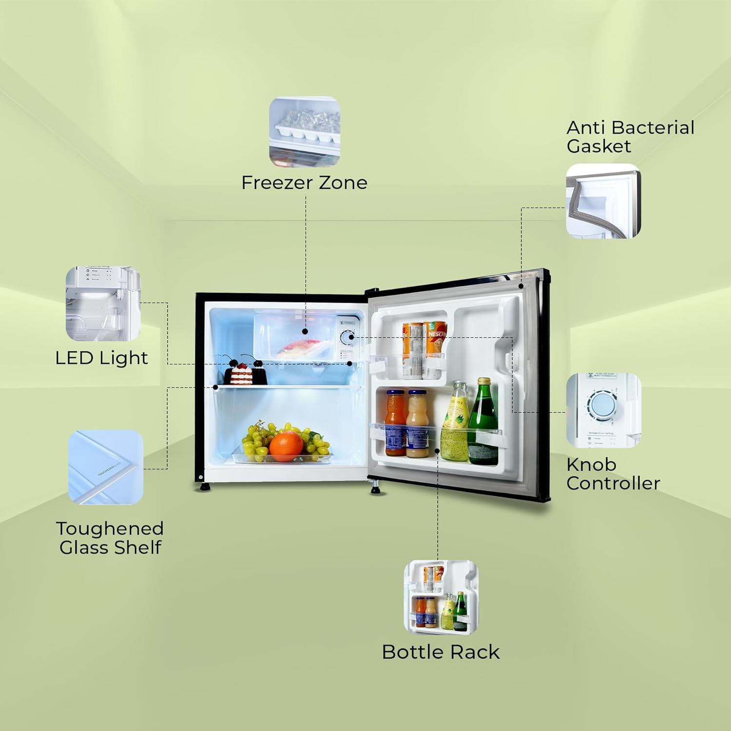 Haier 50L 2-Star Direct Cool Single Door Mini Refrigerator with Toughened Glass Shelf and LED Display-(Black, HRD-752KSA)
