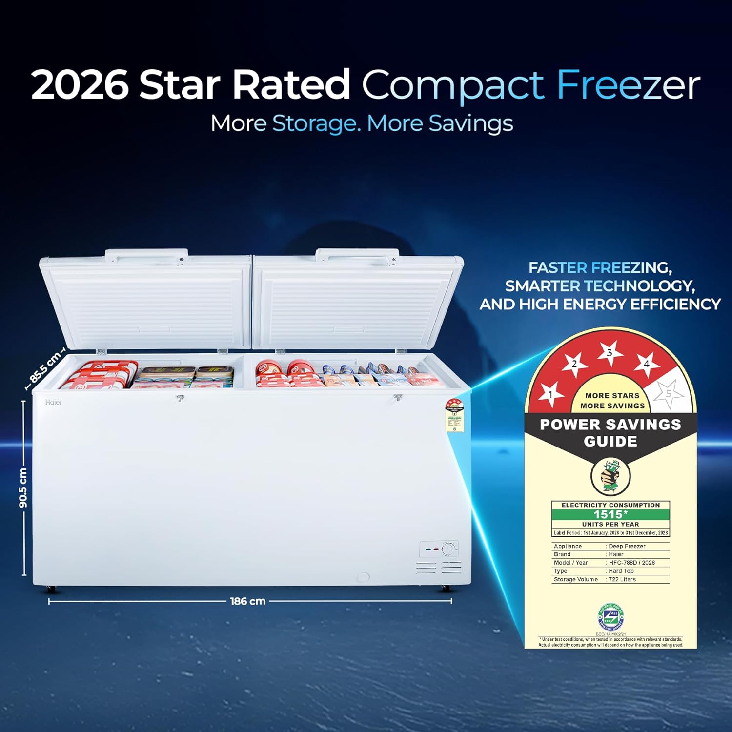 Haier 788L 4-Star Double Door Hard Top Deep Freezer | Convertible Technology | Dual Condensers | +10°C to -26°C Range | Embossed PCM Inner Liner | 6 Castor Legs for Mobility-(HFC-788DPW4, White)