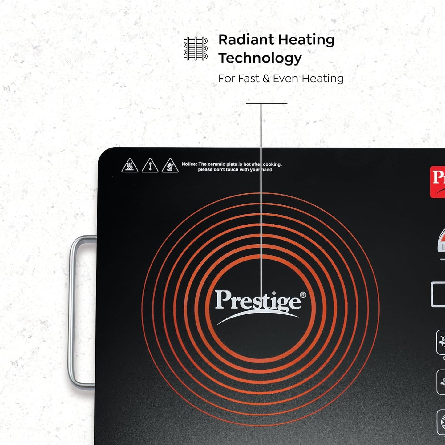 Prestige Infrared Cooktop PIRC 1.0 (2200W, Black) | Advanced Radiant Heating & Adjustable Temperature Control | Compatible with All Metal Cookware | Indian Preset Menu, Timer & Touch Panel | Sleek Stainless Steel Design-41136