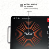 Prestige Infrared Cooktop PIRC 1.0 (2200W, Black) | Advanced Radiant Heating & Adjustable Temperature Control | Compatible with All Metal Cookware | Indian Preset Menu, Timer & Touch Panel | Sleek Stainless Steel Design-41136