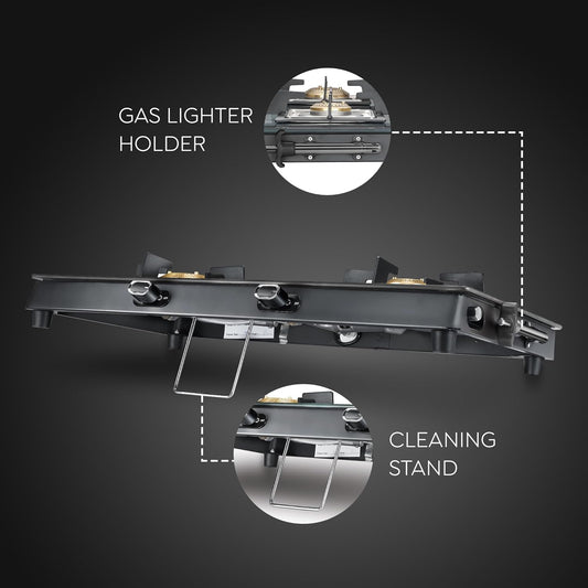 Prestige Vectra 2 Burner Glasstop Gas Stove|Superior Toughened Glass|Jumbo Brass Burner|3-Way Gas Inlet|360 Degree Revolving Nozzle|5 Years Warranty on Glass|Black-(40589)