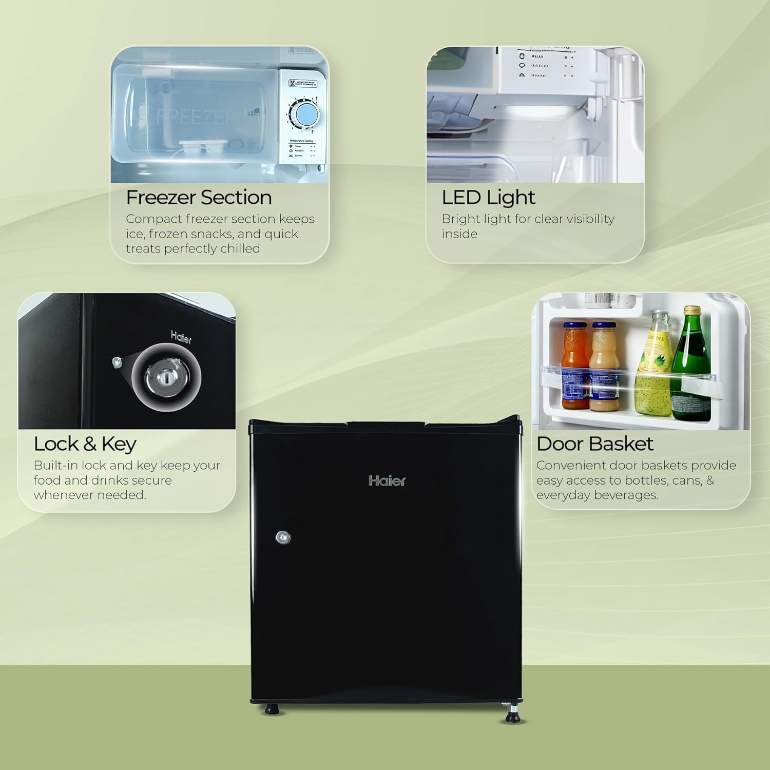 Haier 50L 2-Star Direct Cool Single Door Mini Refrigerator with Toughened Glass Shelf and LED Display-(Black, HRD-752KSA)