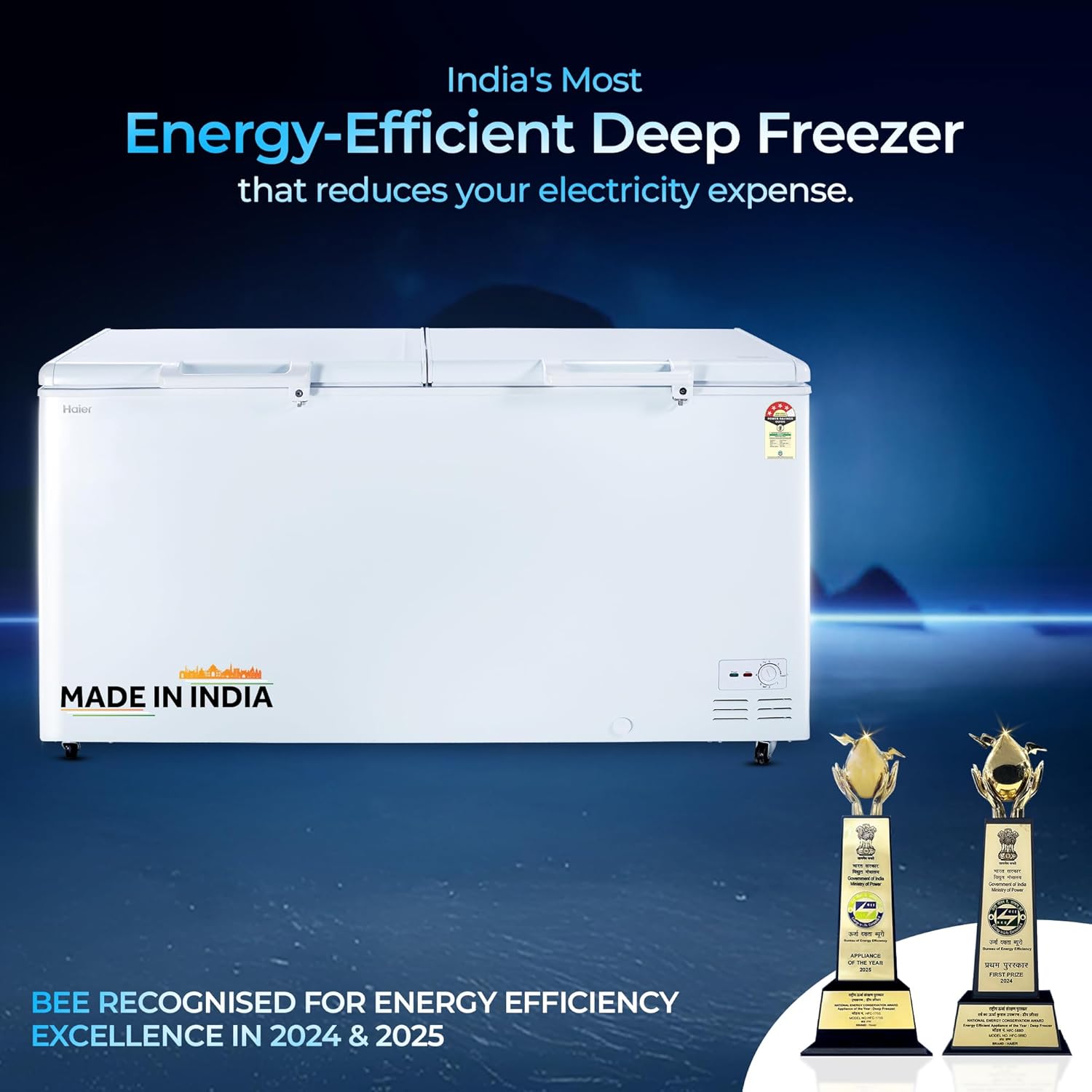Haier 788L 4-Star Double Door Hard Top Deep Freezer | Convertible Technology | Dual Condensers | +10°C to -26°C Range | Embossed PCM Inner Liner | 6 Castor Legs for Mobility-(HFC-788DPW4, White)