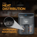 Prestige Crysta 4.5L Digital Air Fryer (1600W) with See-Through Window | 9 Preset Menus, Touch Control, Non-Stick Frying Basket & Safety Interlock | Includes Food-Grade Oil Brush, Ideal for Baking, Grilling, Roasting-41409