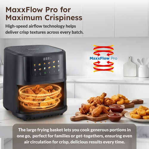Prestige Crysta Chef 5.5L Electric Air Fryer (ABS Plastic Body) with See-Through Window | High-Capacity Non-Stick Frying Basket, Safety Interlocking & Smart Hot Air Circulation | Includes Food-Grade Oil Brush-41422
