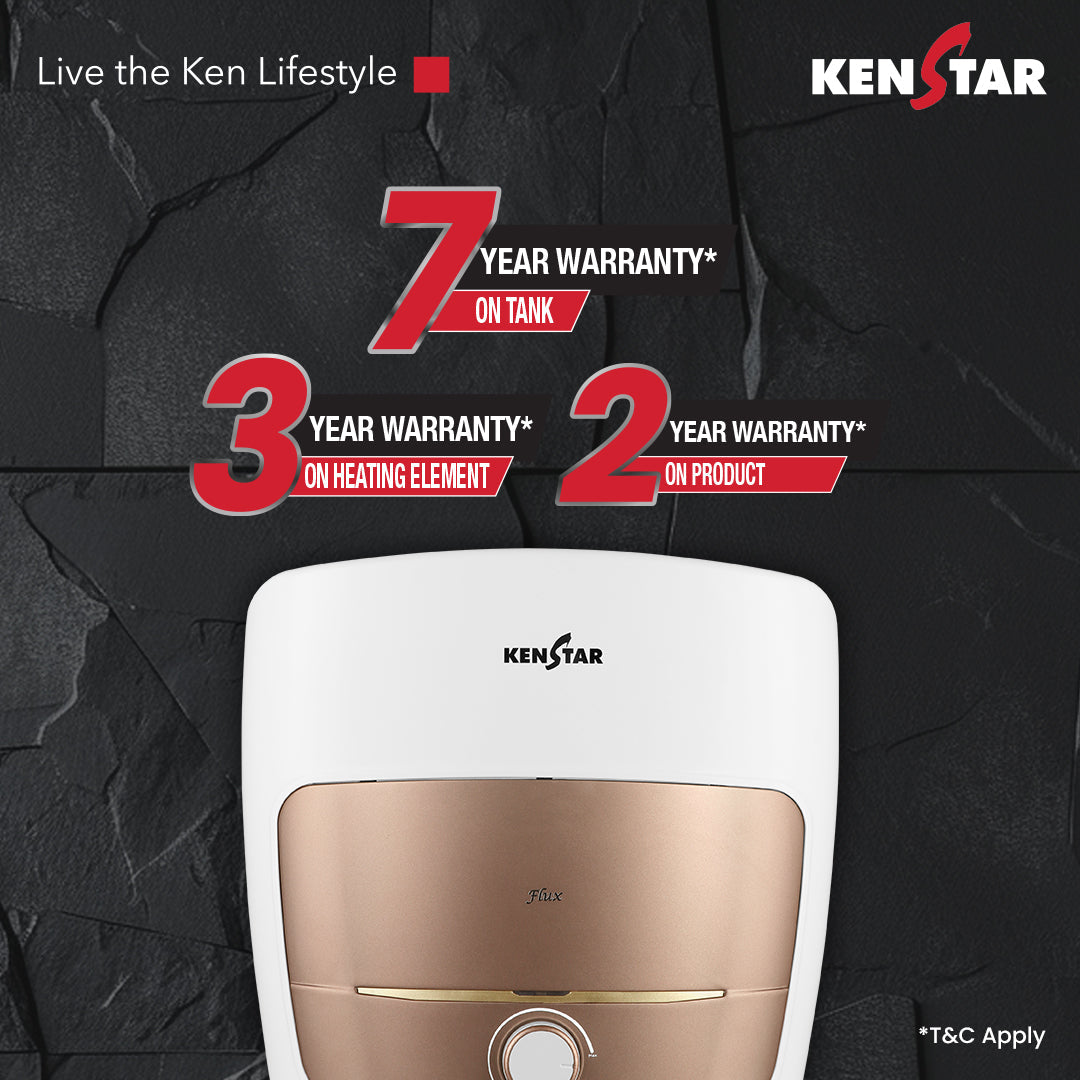 Kenstar Flux 15-Litre Storage Water Heater with Swirl Heat Technology, 5-Star Energy Rating & Blue Sapphire Glassline Tank