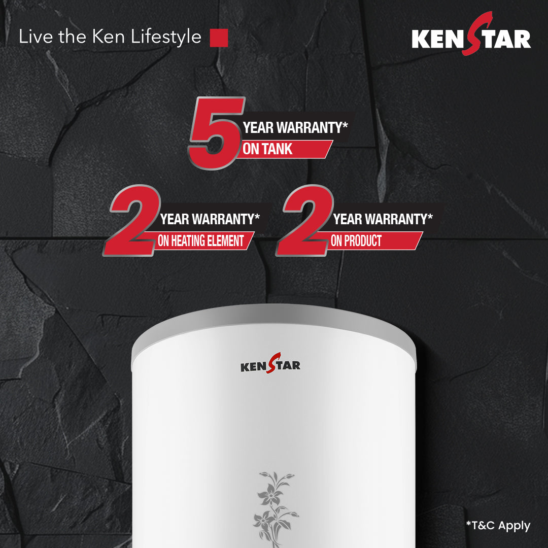 Kenstar Aqua Glass 10-Litre Storage Water Heater with Whirlflow Technology, 5-Star Energy Rating & Glasslined Tank
